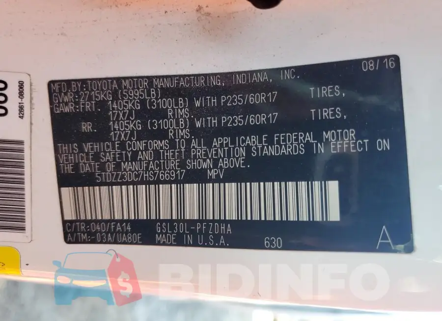 5TDZZ3DC7HS766917 Photo# 13