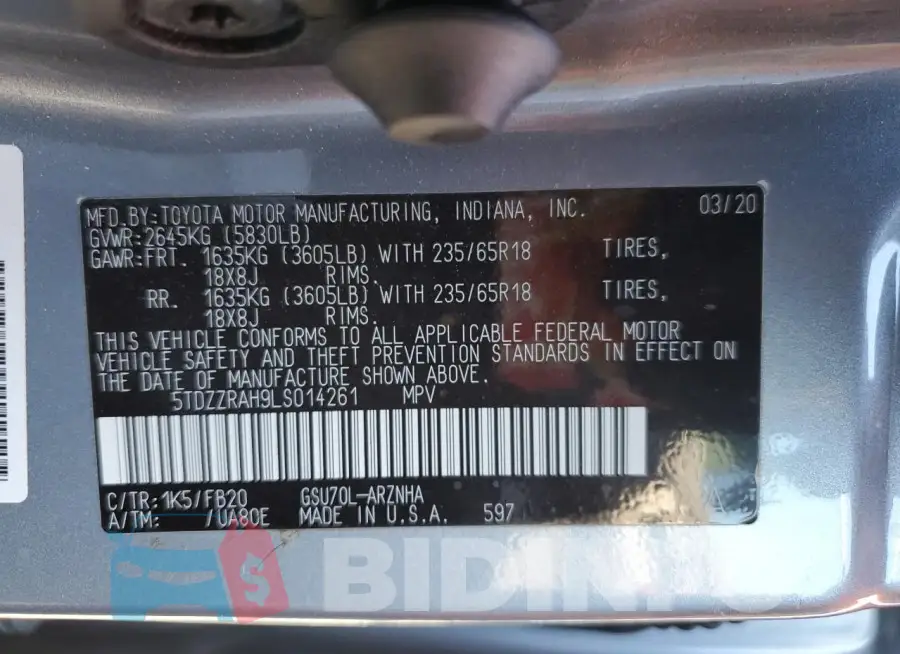 5TDZZRAH9LS014261 Photo# 13