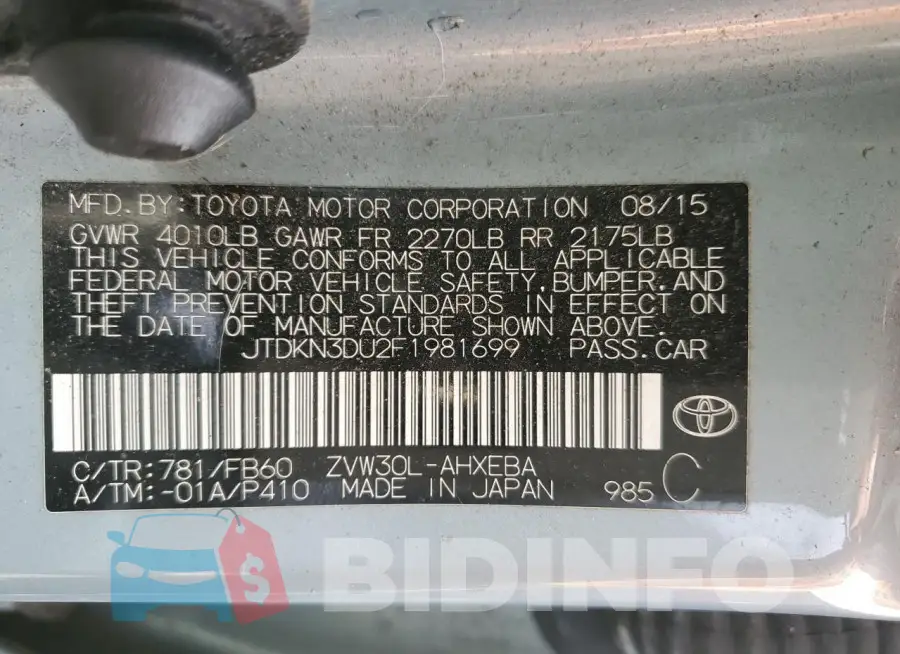 JTDKN3DU2F1981699 Photo# 12