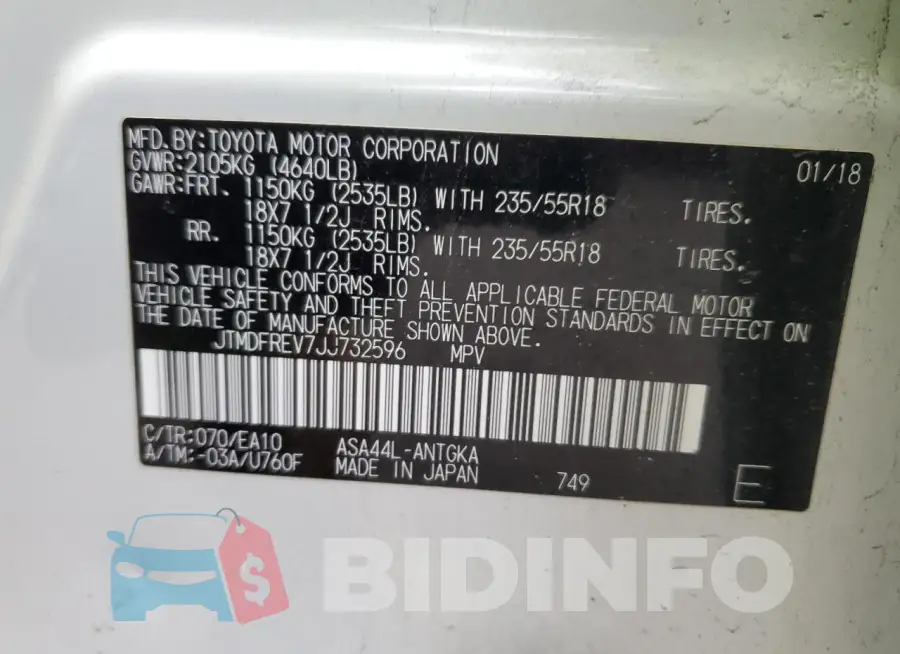 JTMDFREV7JJ732596 Photo# 12