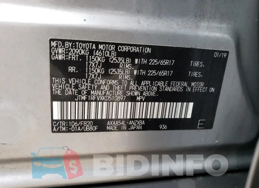 JTMF1RFVXKD510897 Photo# 14