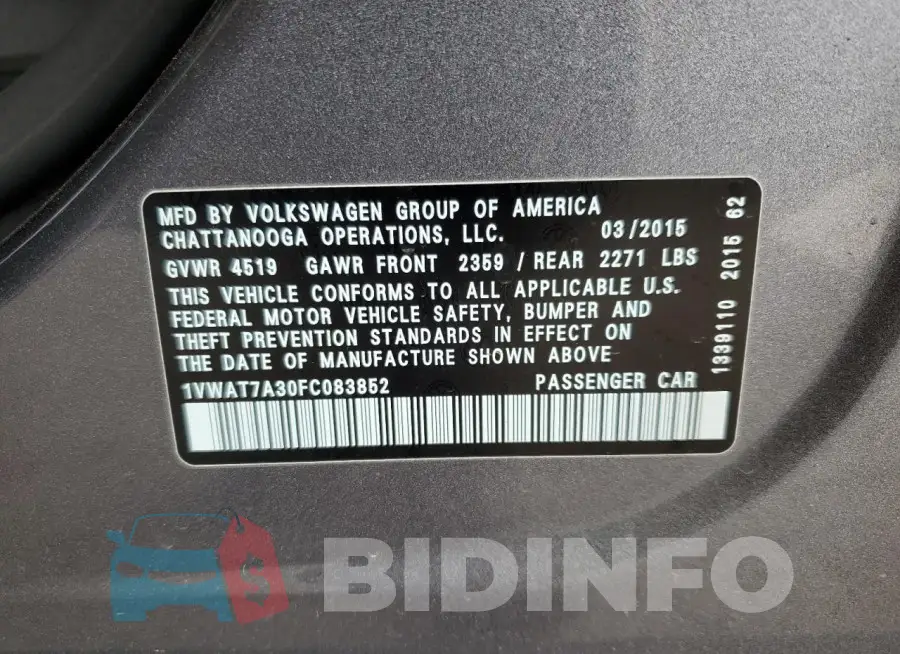 1VWAT7A30FC083852 Photo# 12