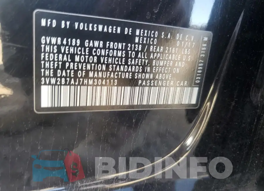 3VW2B7AJ7HM304113 Photo# 12