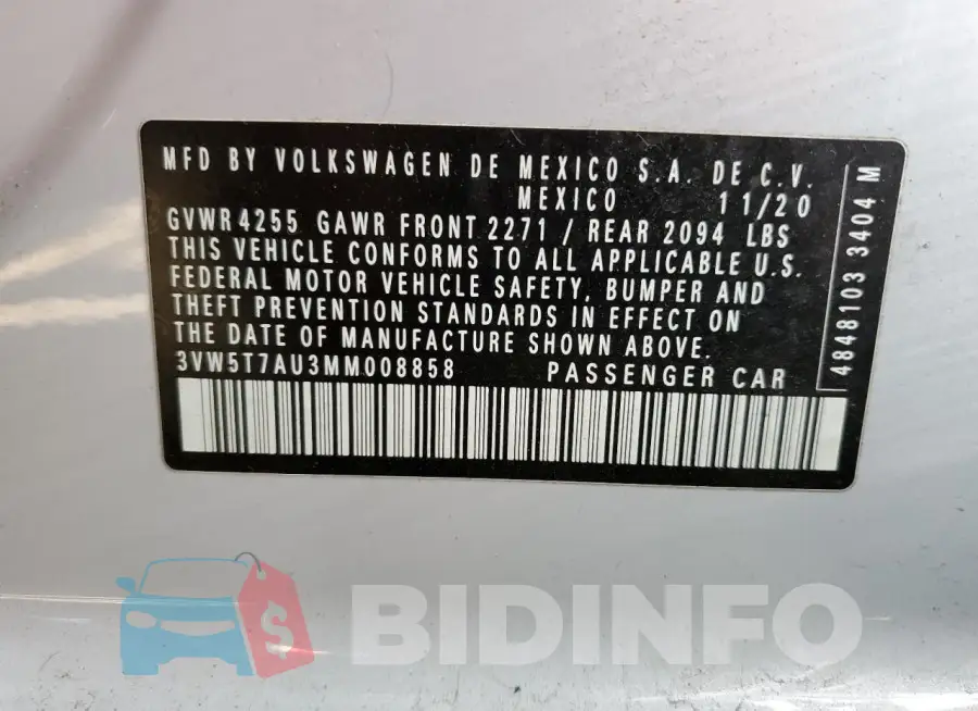 3VW5T7AU3MM008858 Photo# 12