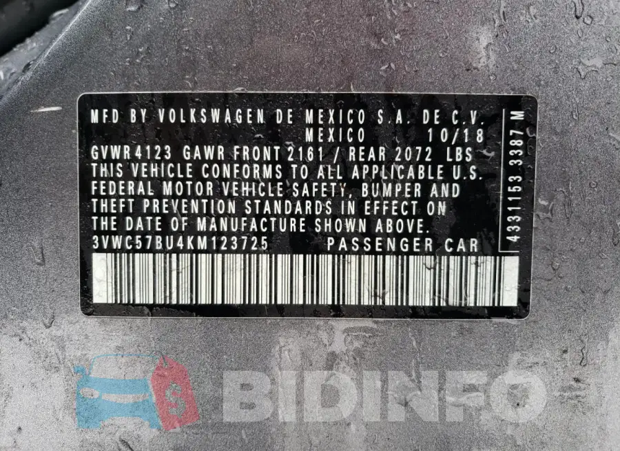 3VWC57BU4KM123725 Photo# 12