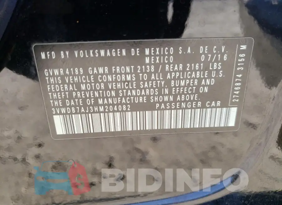 3VWDB7AJ3HM204082 Photo# 12