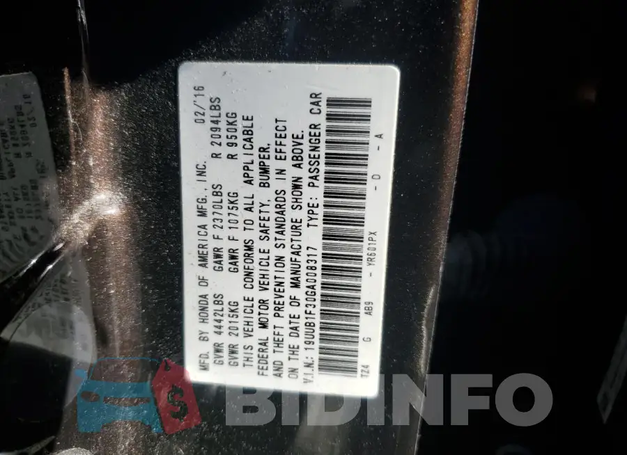 19UUB1F30GA008317 Photo# 12