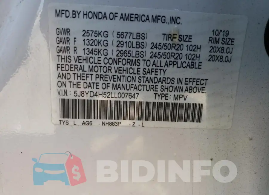 5J8YD4H52LL007647 Photo# 14