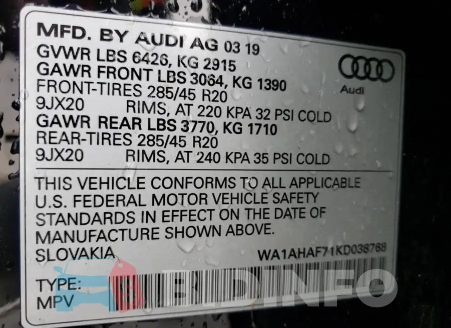 WA1AHAF71KD038768 Photo# 13