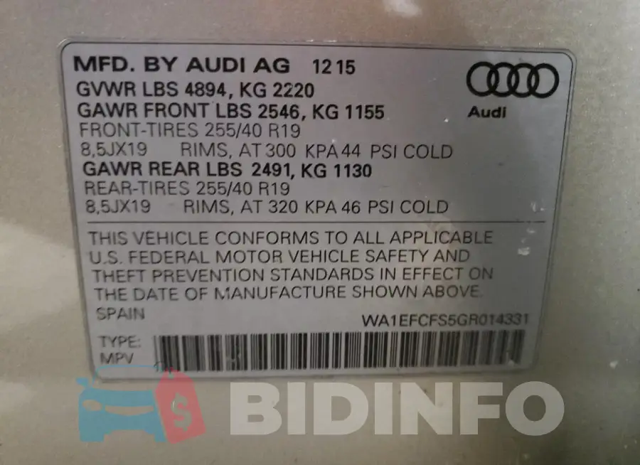 WA1EFCFS5GR014331 Photo# 13