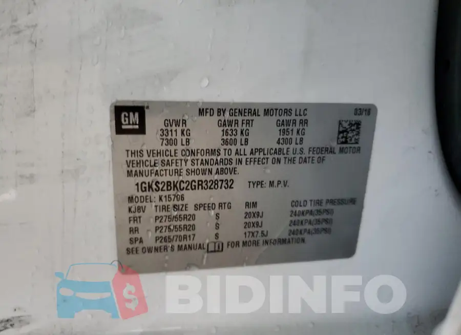 1GKS2BKC2GR328732 Photo# 13