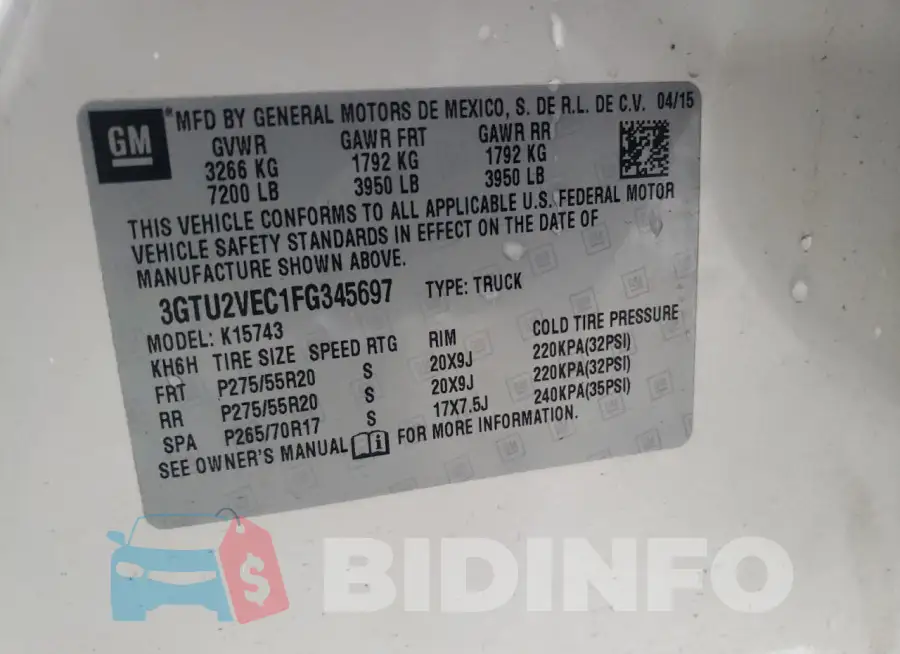 3GTU2VEC1FG345697 Photo# 12