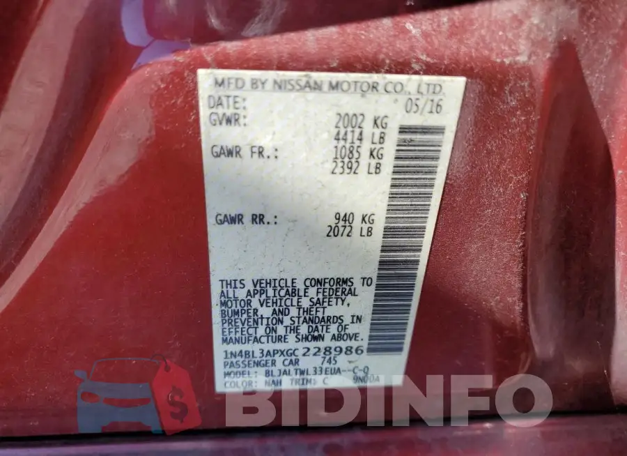 1N4BL3APXGC228986 Photo# 12