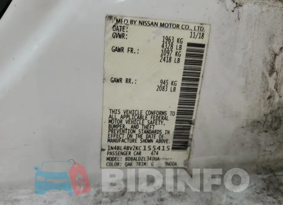 1N4BL4BV2KC155415 Photo# 13