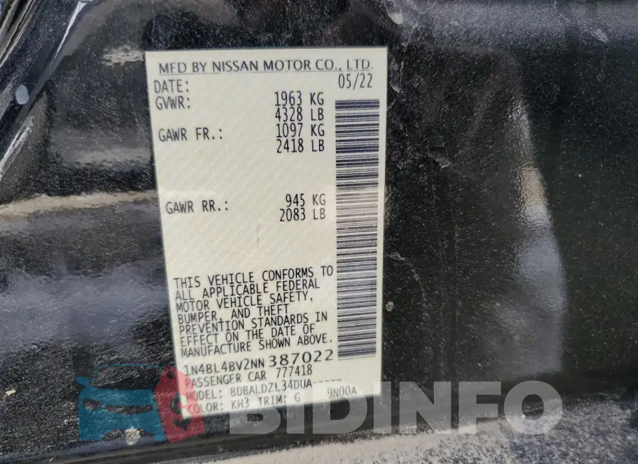 1N4BL4BV2NN387022 Photo# 12