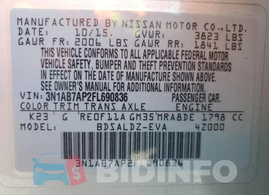 3N1AB7AP2FL690836 Photo# 13