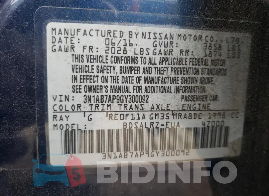 3N1AB7AP9GY300092 Photo# 13