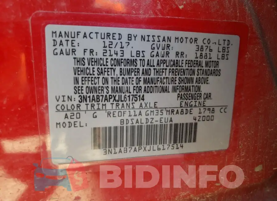 3N1AB7APXJL617514 Photo# 12