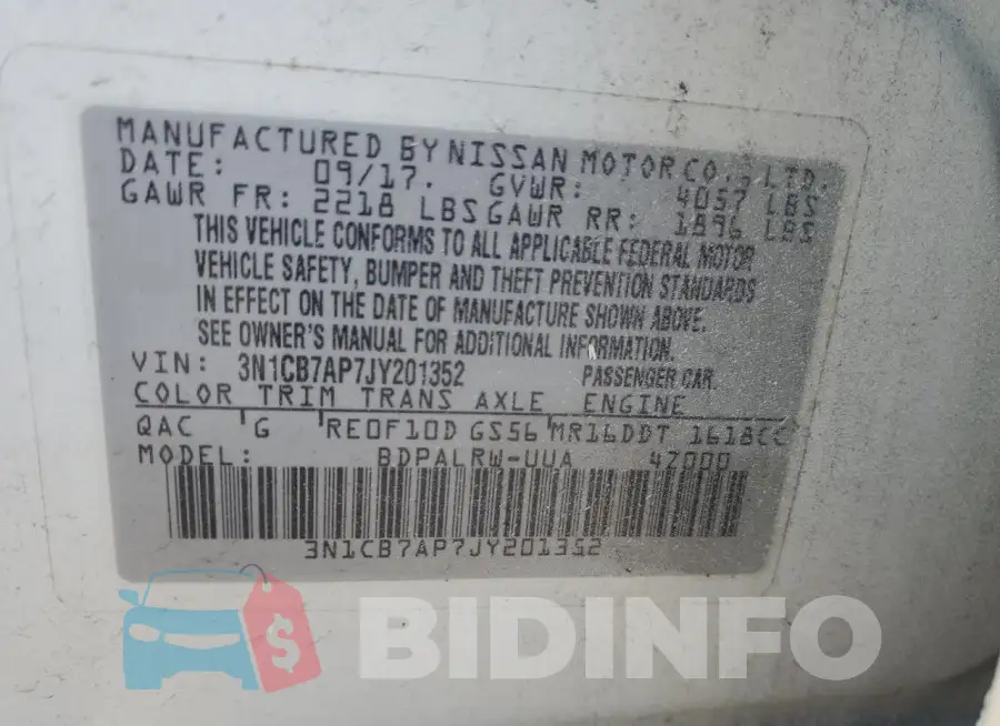 3N1CB7AP7JY201352 Photo# 13