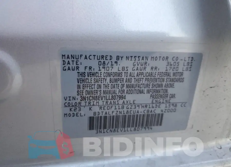 3N1CN8EV1LL807994 Photo# 12