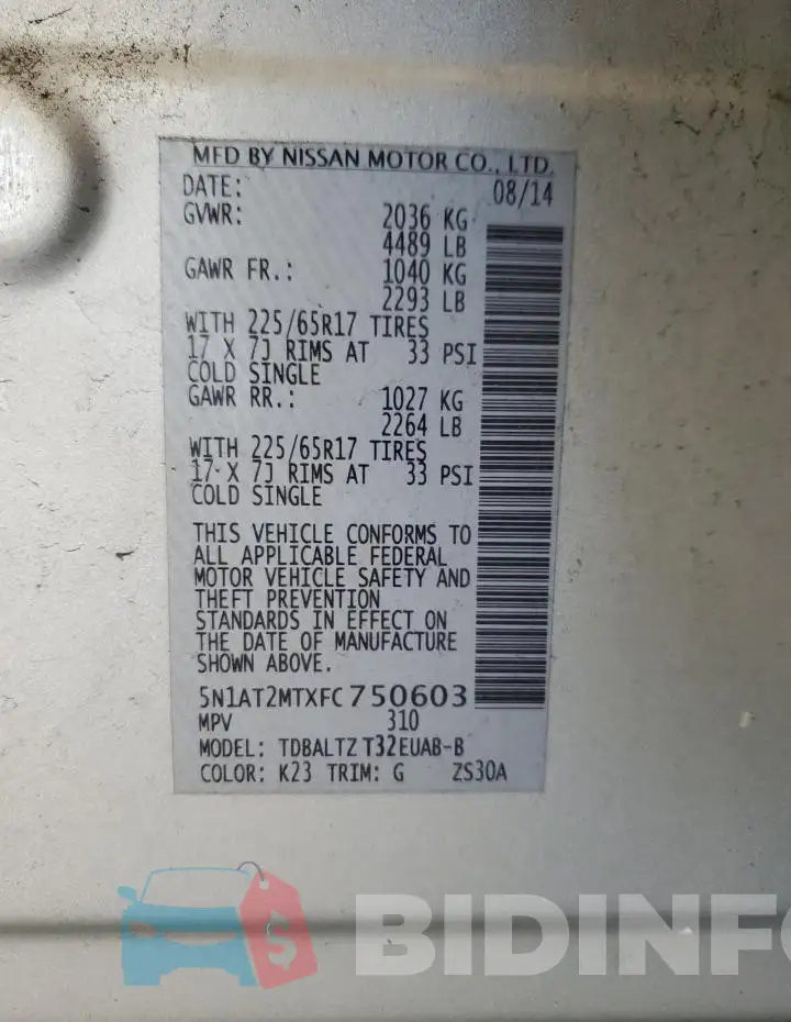 5N1AT2MTXFC750603 Photo# 13