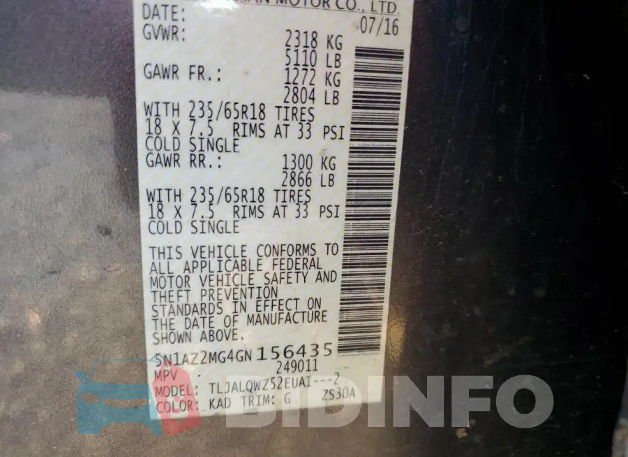 5N1AZ2MG4GN156435 Photo# 13