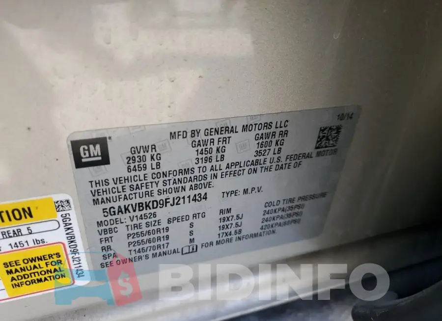 5GAKVBKD9FJ211434 Photo# 13