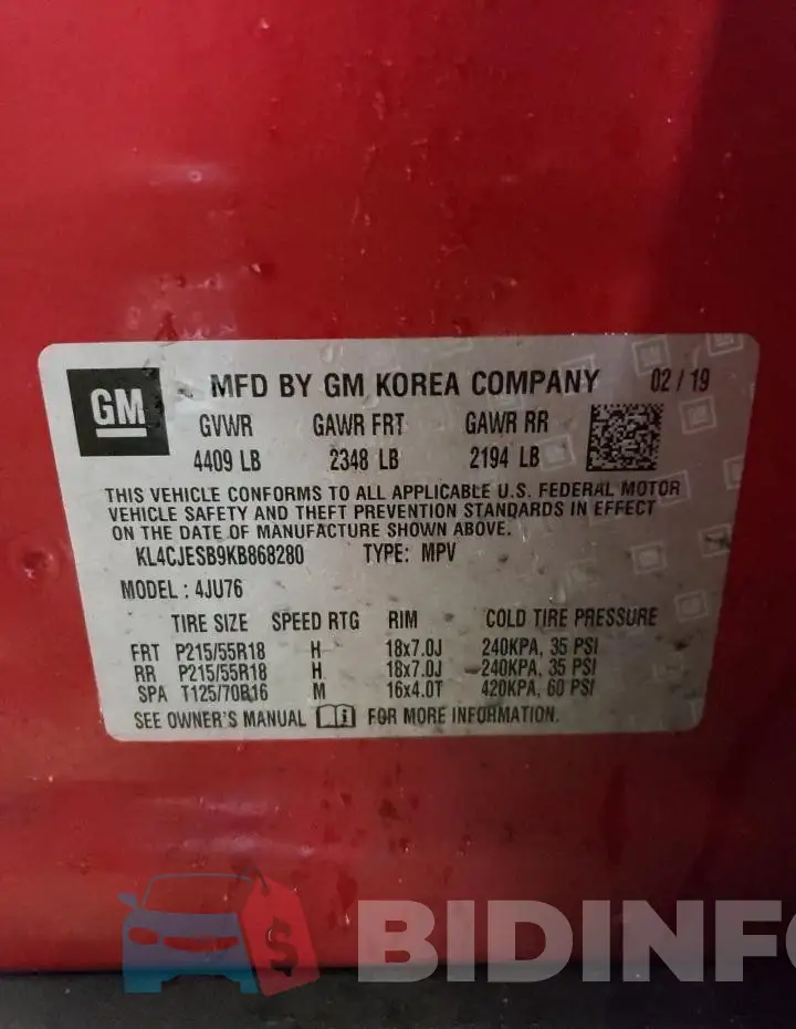 KL4CJESB9KB868280 Photo# 12