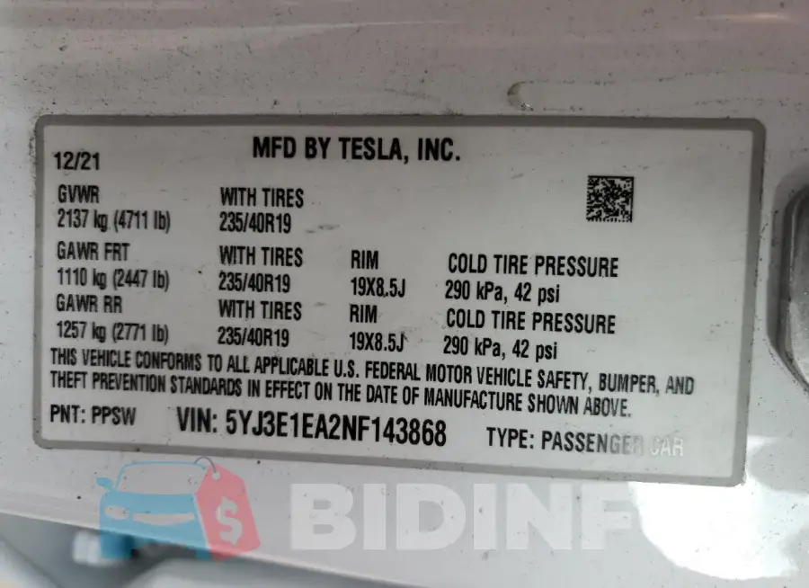 5YJ3E1EA2NF143868 Photo# 12