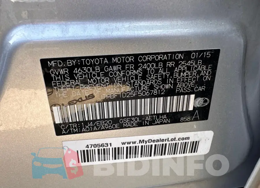 JTHBF1D25F5067812 Photo# 10