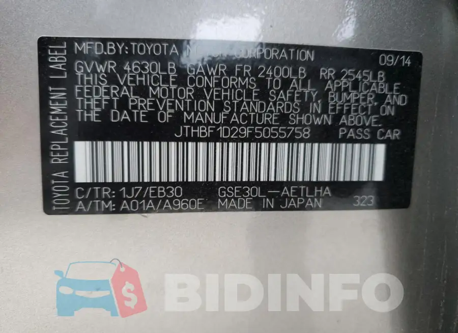 JTHBF1D29F5055758 Photo# 12