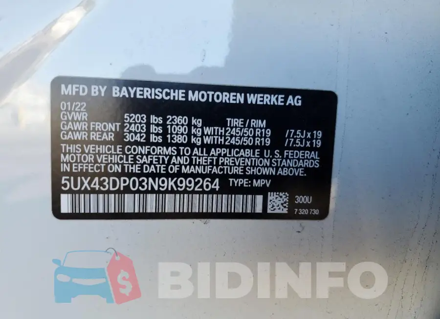 5UX43DP03N9K99264 Photo# 12