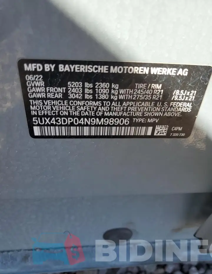 5UX43DP04N9M98906 Photo# 13