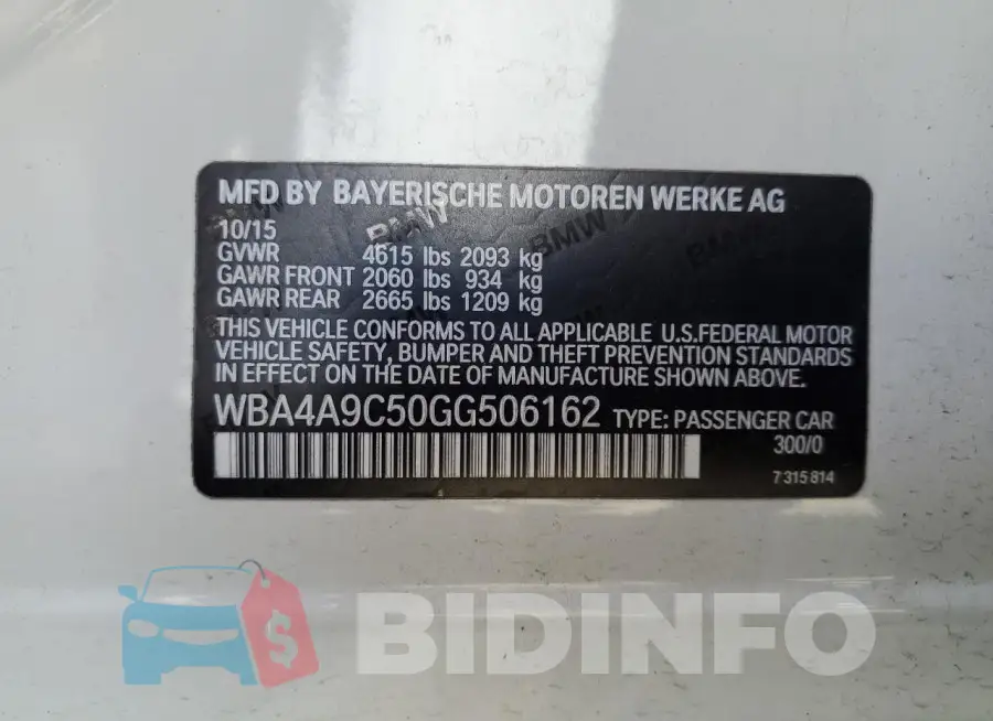 WBA4A9C50GG506162 Photo# 13