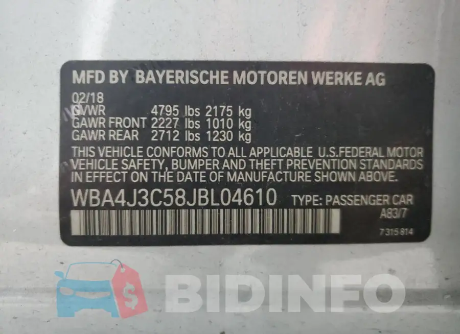 WBA4J3C58JBL04610 Photo# 12