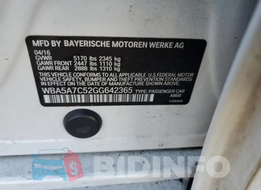 WBA5A7C52GG642365 Photo# 12