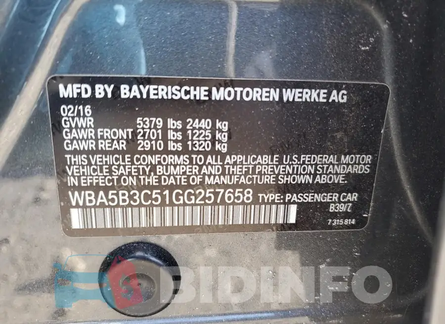 WBA5B3C51GG257658 Photo# 12