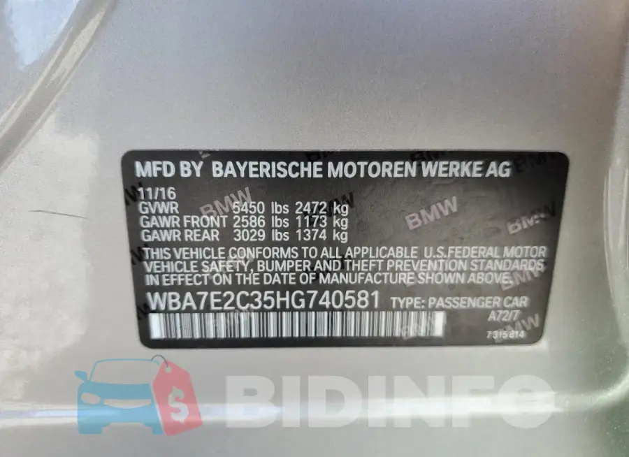WBA7E2C35HG740581 Photo# 12