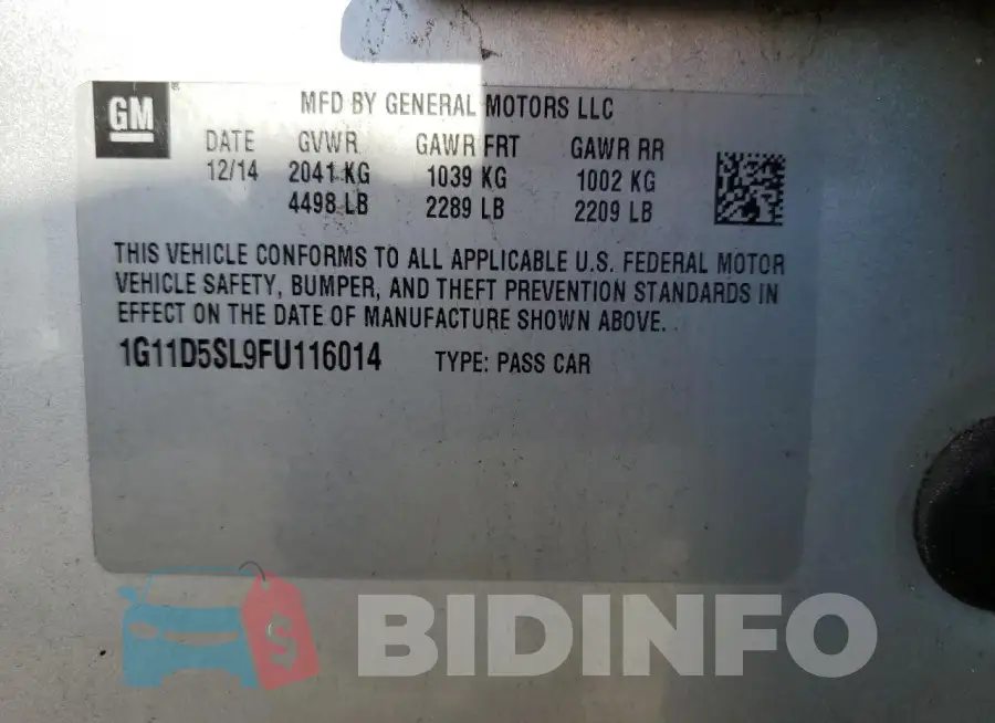 1G11D5SL9FU116014 Photo# 13