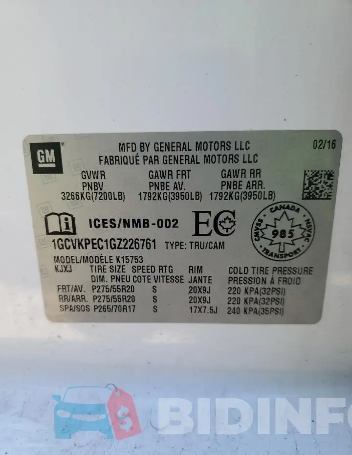 1GCVKPEC1GZ226761 Photo# 12