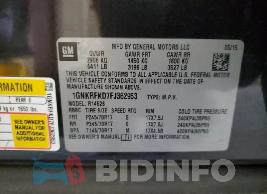 1GNKRFKD7FJ362953 Photo# 13