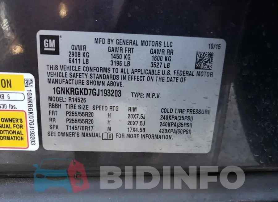 1GNKRGKD7GJ193203 Photo# 14