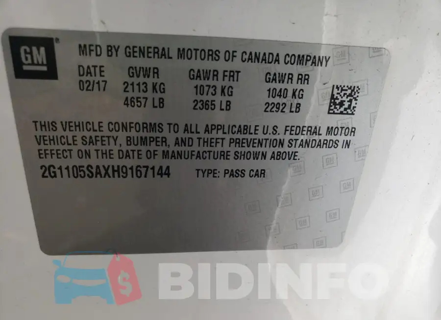 2G1105SAXH9167144 Photo# 12