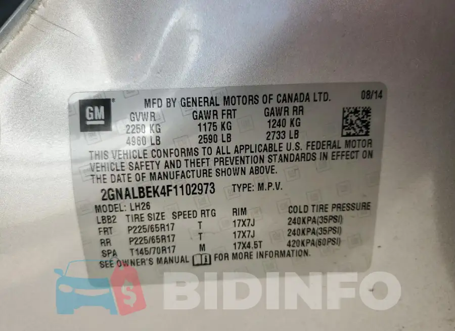 2GNALBEK4F1102973 Photo# 13