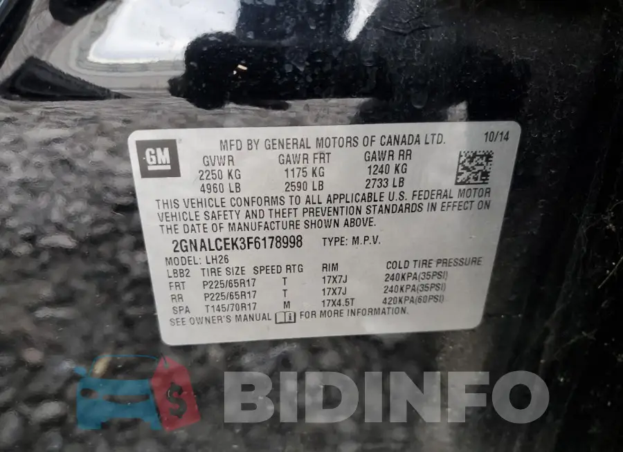 2GNALCEK3F6178998 Photo# 13