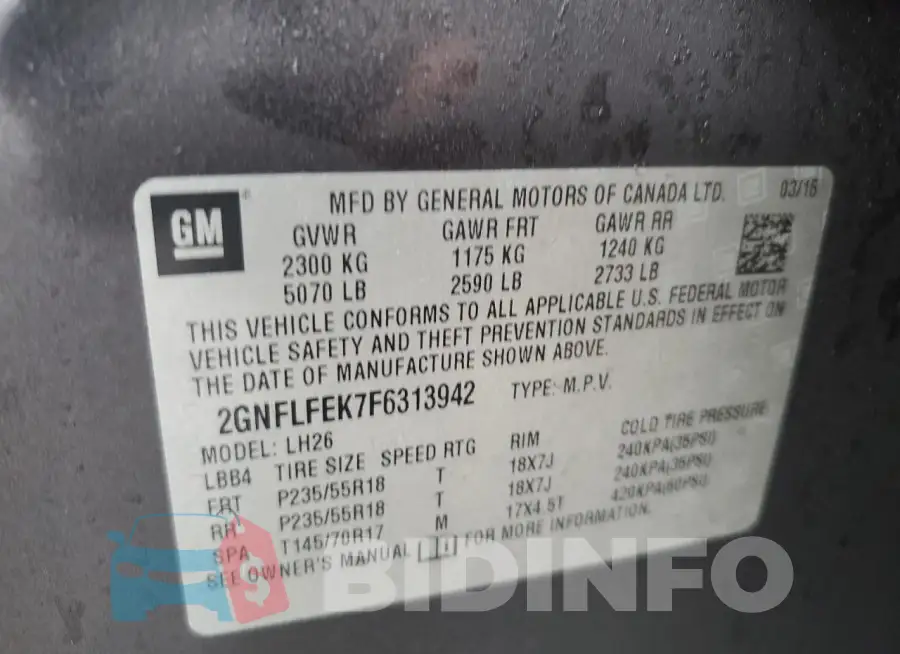 2GNFLFEK7F6313942 Photo# 13
