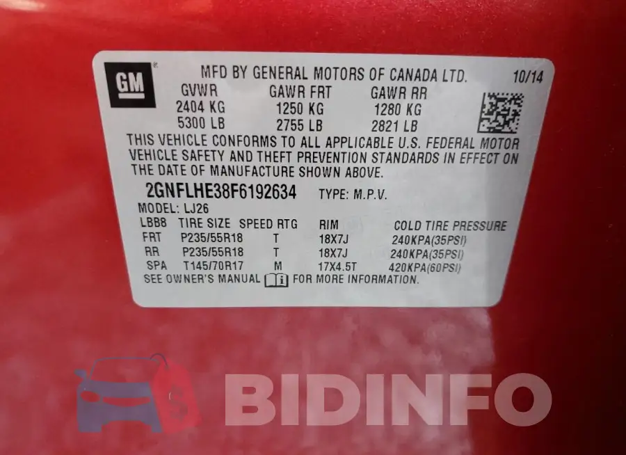 2GNFLHE38F6192634 Photo# 13