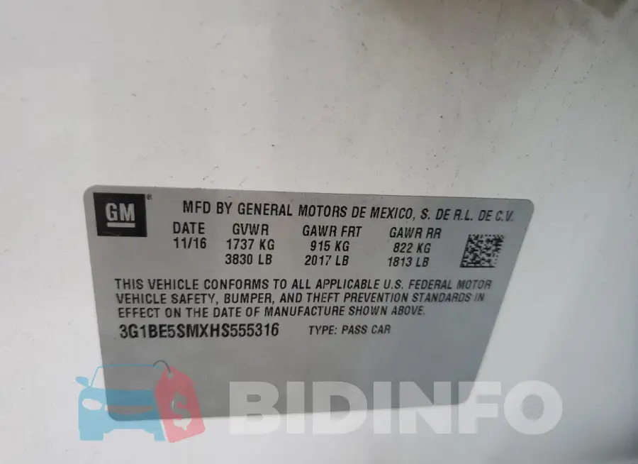 3G1BE5SMXHS555316 Photo# 12
