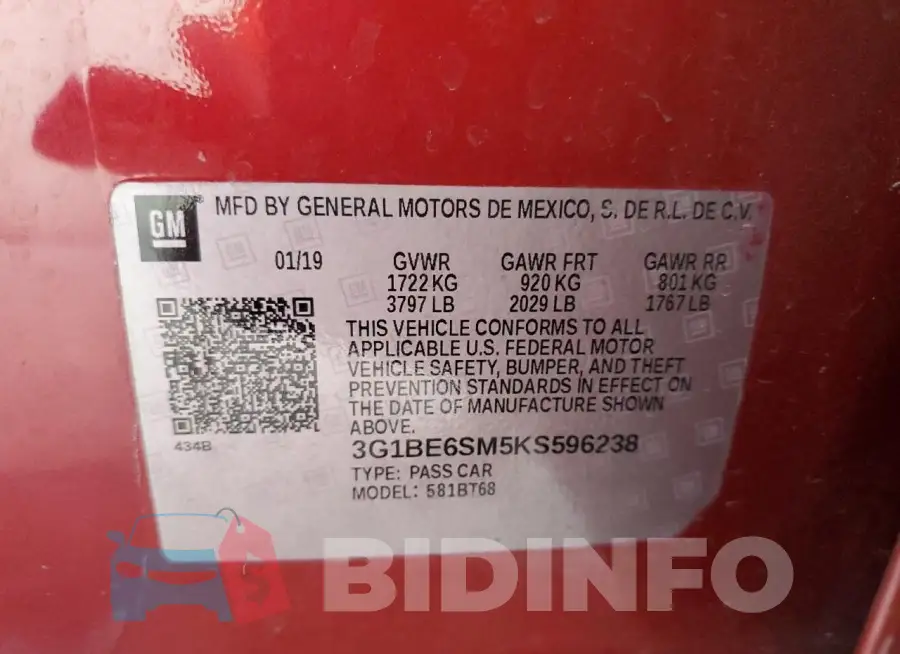 3G1BE6SM5KS596238 Photo# 12