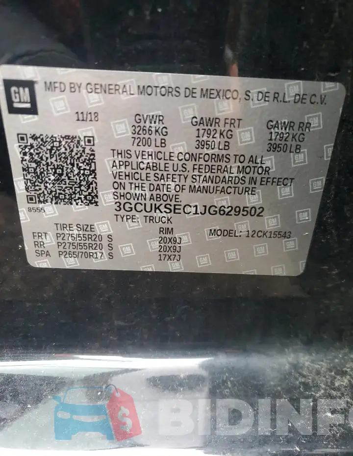 3GCUKSEC1JG629502 Photo# 12